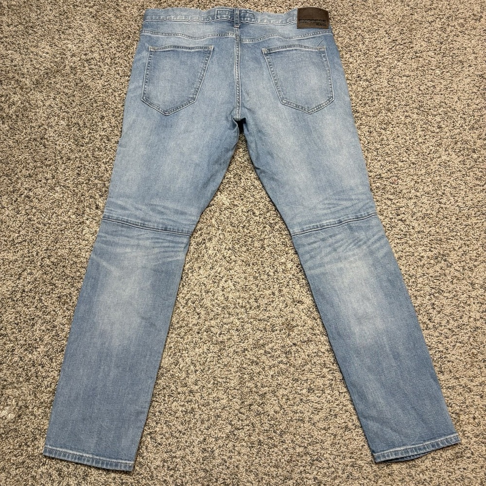 Express Alec Super Skinny Jeans Mens 34x30 Moto Biker Stretch Light Wash Denim - Picture 4 of 13